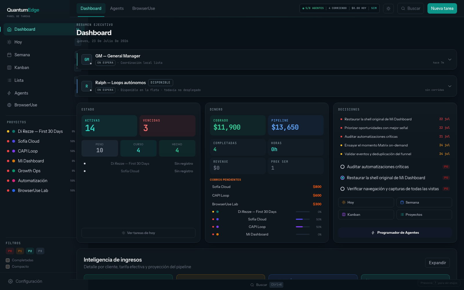 Mi Dashboard — operations command center