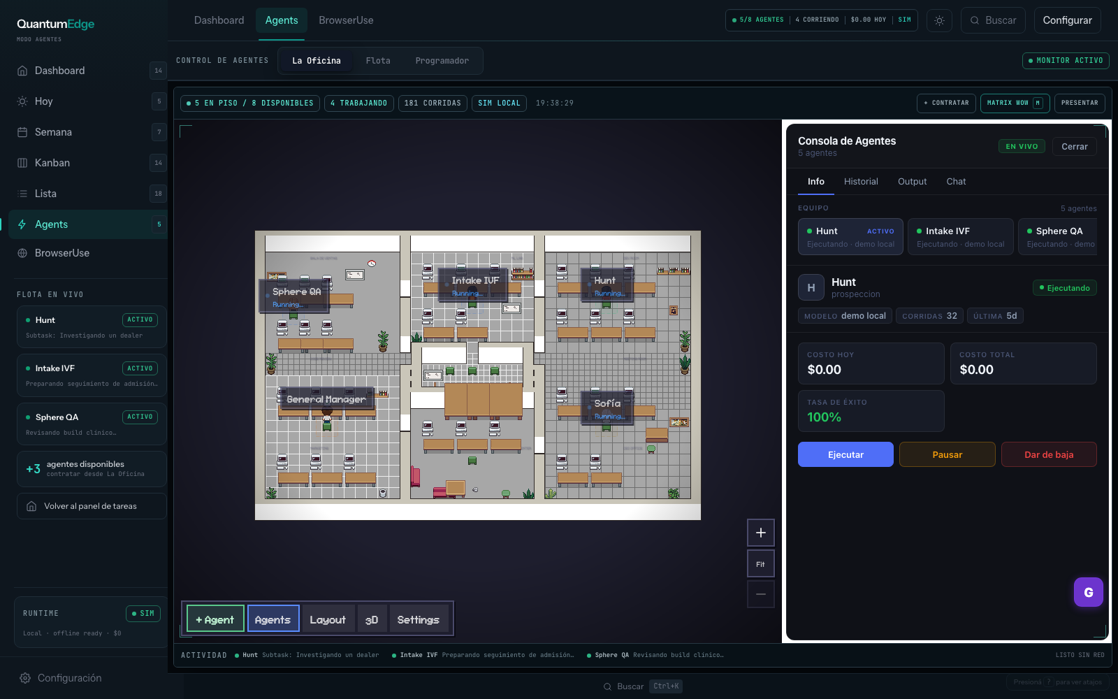 The Office — live pixel-art visualization of a real AI agent fleet